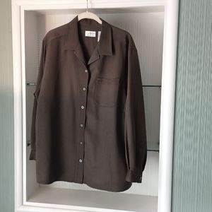 Button up rayon dark green blouse
